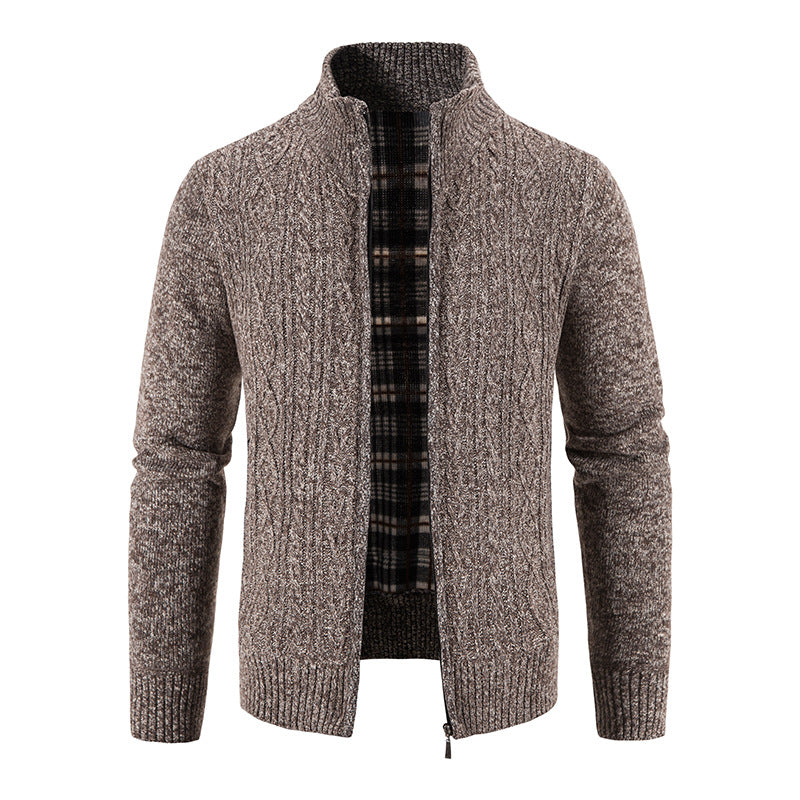 2024 new autumn and winter men's plus velvet sweater cardigan large size foreign trade stand collar fashion jacket coat men's sweater