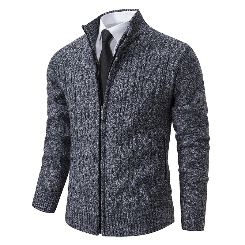 Amazon Men's Sweater Autumn and Winter Middle-aged and Young People's Vertical Collar Sweater Coat Men's Trendy Knitted Cardigan Jacket