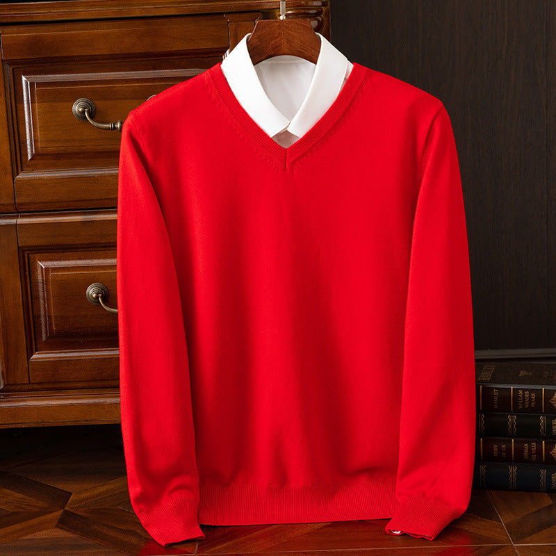 Men's Sweater Autumn/Winter V-Neck Knitted Loose Plus Size Cross-Border Sweater Men's Warm Knitted Base Layer