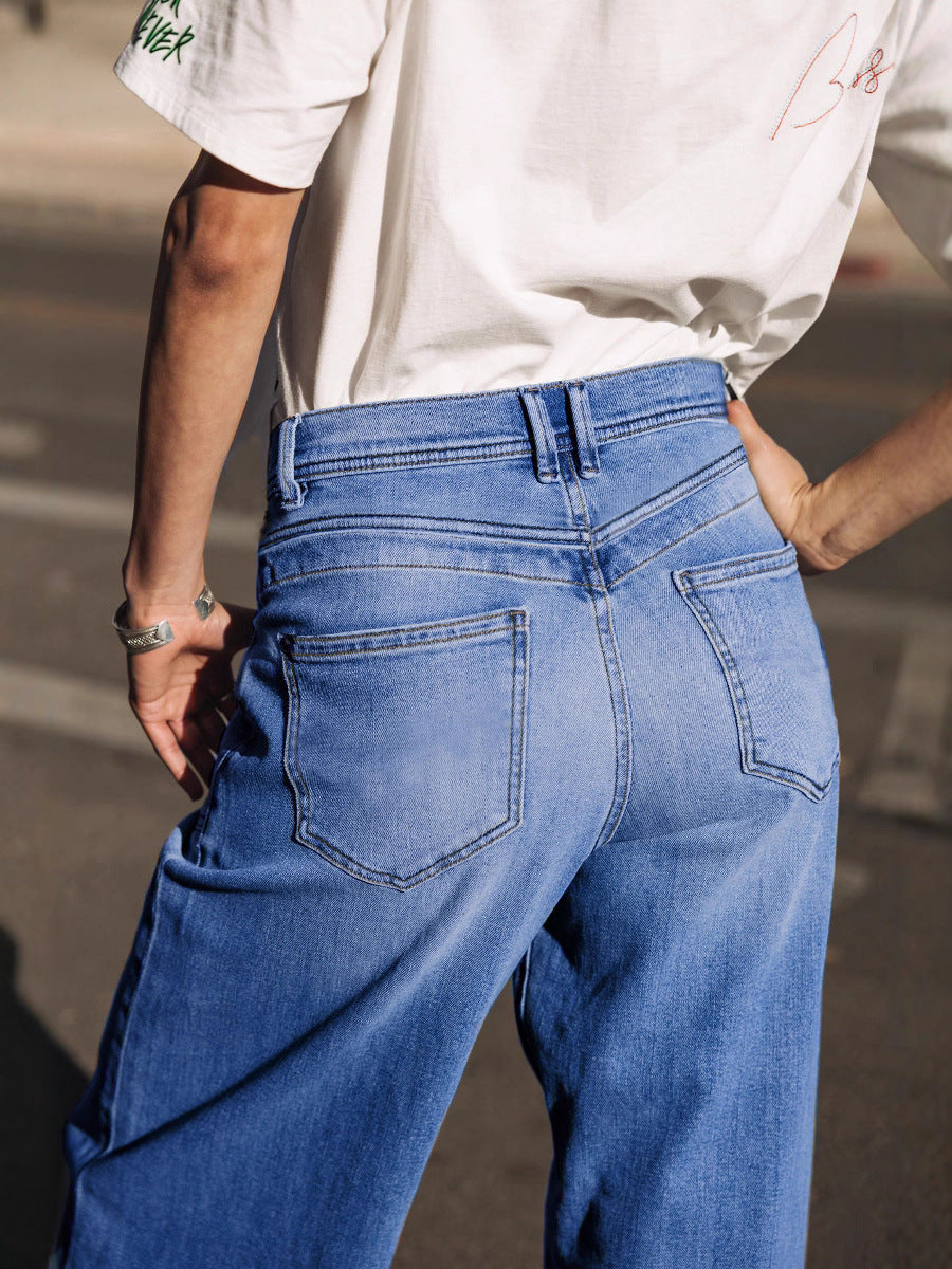 Women's Loose Stretch Jeans, Simple and Fashionable Style, Washed Denim, 2025 New Model