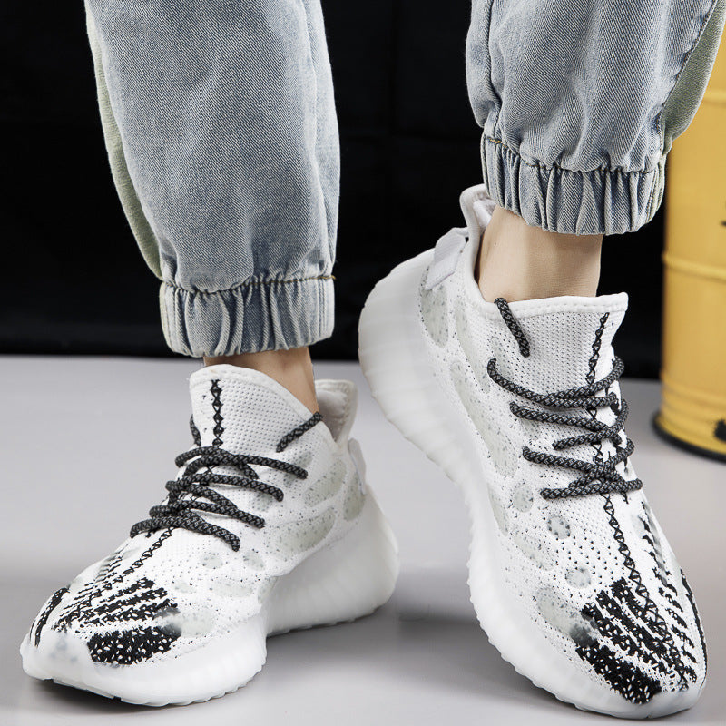 Coconut Shoes Men's Flying Mesh Breathable Night Fluorescent Casual Sneakers Men's Popcorn Sole Lightweight Running Trendy Shoes