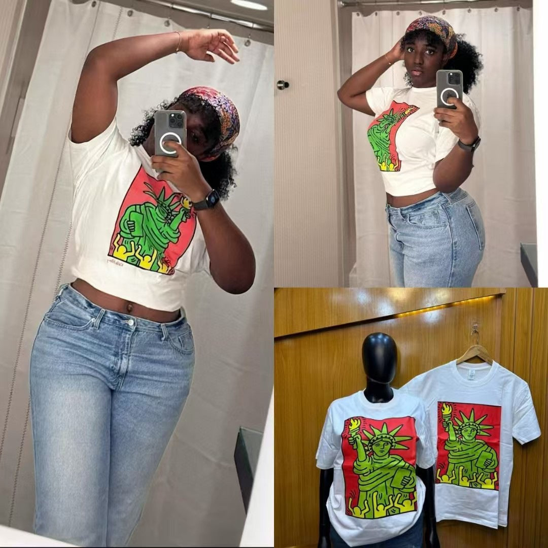 300g Pure Cotton American-Style Short-Sleeve T-Shirt for Women, Summer 2024 New Loose Trendy Brand Half-Sleeve Top, Casual and Versatile