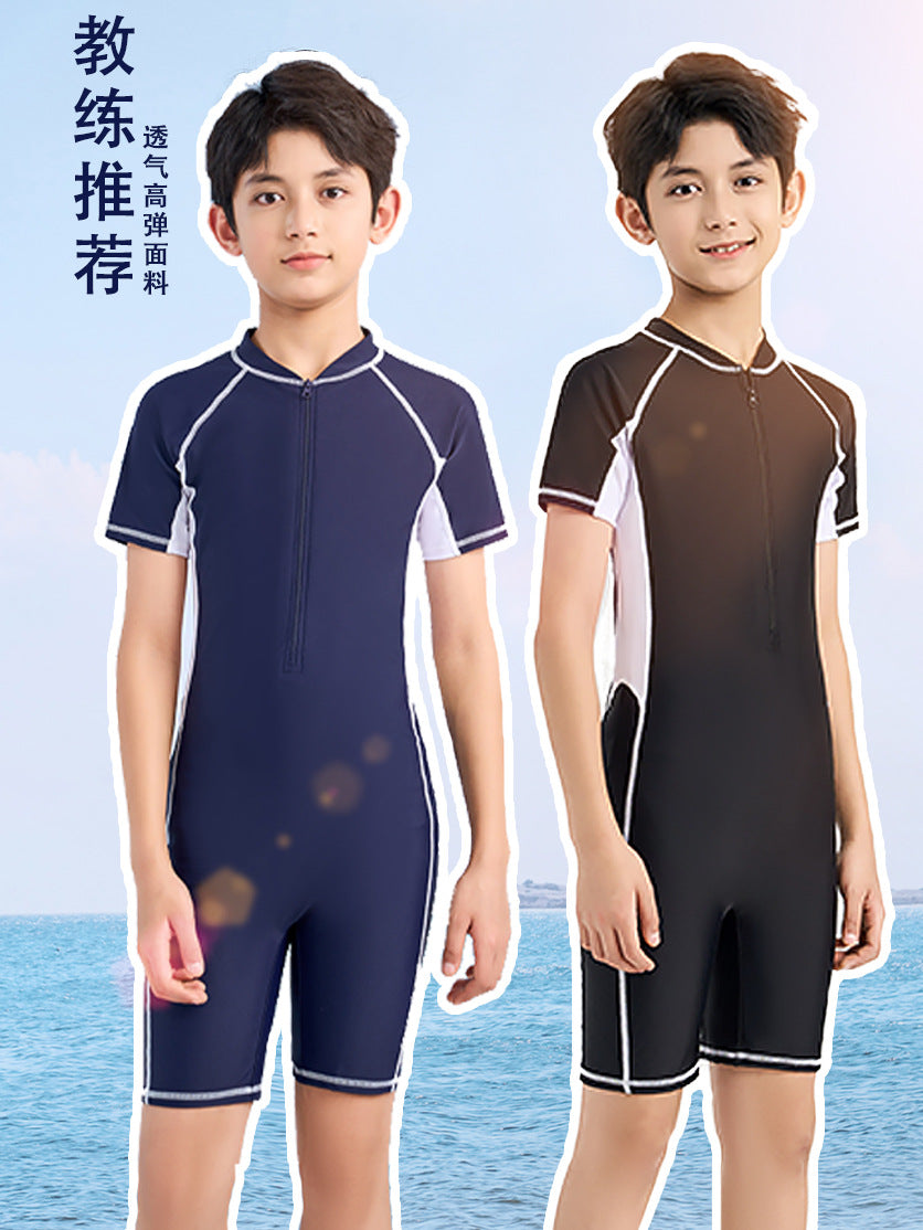 Children's Swimwear for Boys, One-Piece 2026 New Model, Professional Sun Protection Training Swimsuit for Older Kids, Custom-Made Boys' Swimwear for Hot Springs