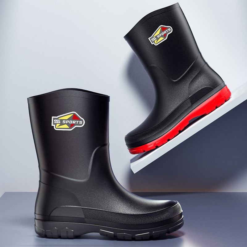 Medium and Short Tube 25 High Rain Boots Black Men's Rain Boots Cross-Border Environmentally Friendly Large Size 39-48 Wading Rubber Shoes Non-Slip Fishing Boots