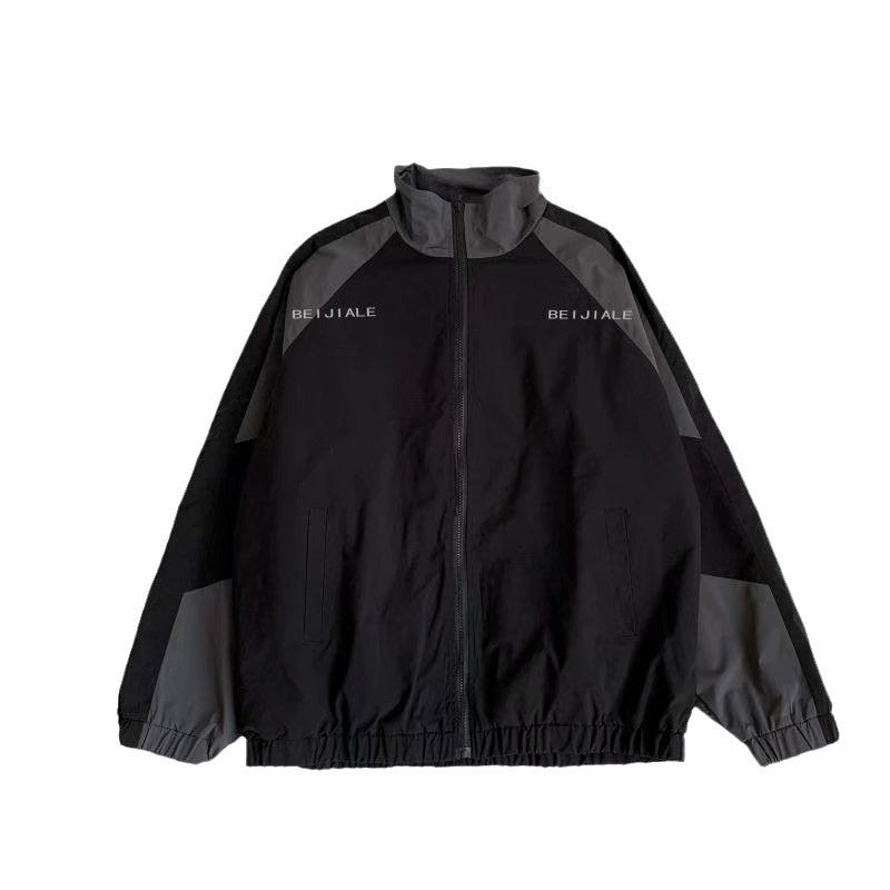 Japanese Style Vintage Contrast Color Stitching Collar Jacket Men's Spring and Autumn Fashional Brand Loose College Style Casual Jacket for Couple