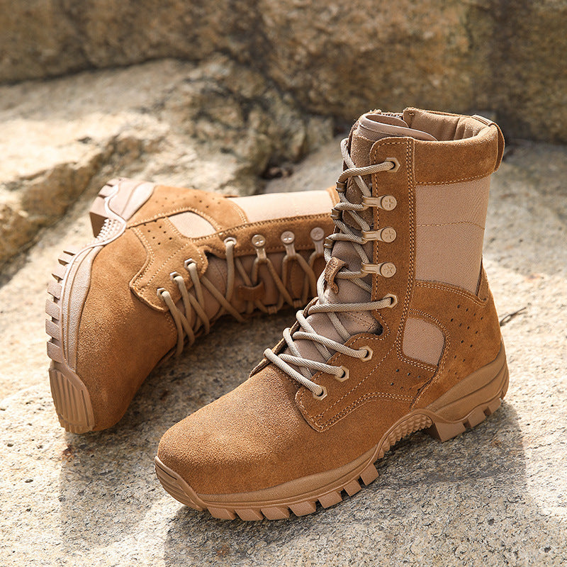 New Land Boots Brown Combat Boots Men's Combat Training Boots Desert Side Zipper Waterproof Outdoor Combat Training Boots