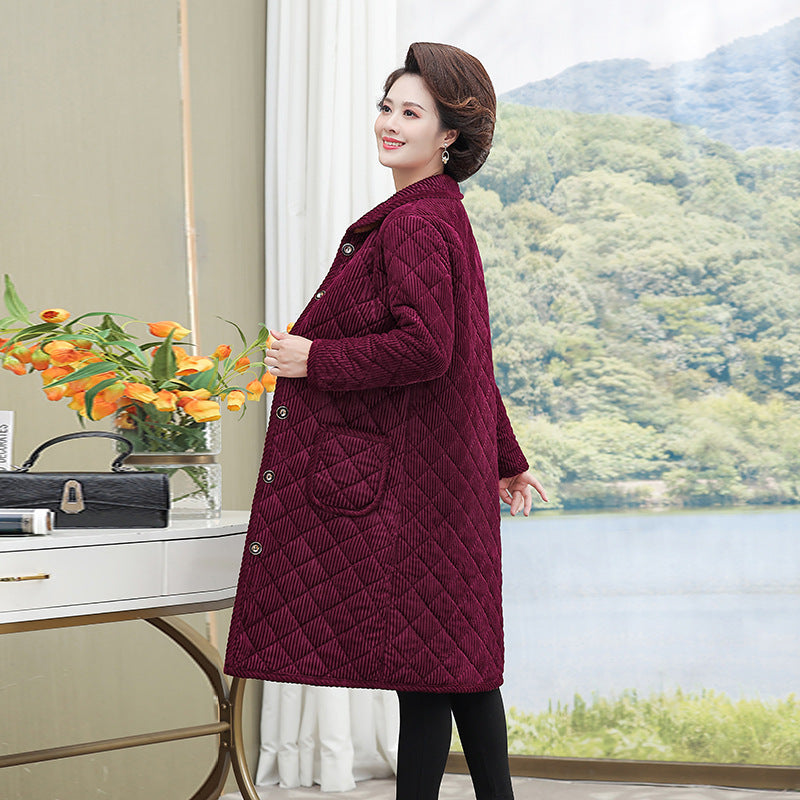 Light and thin cotton-padded coat for women's mid-length mother's autumn and winter fleece-lined warm cotton-padded jacket western-style middle-aged and elderly women's cotton-padded jacket coat