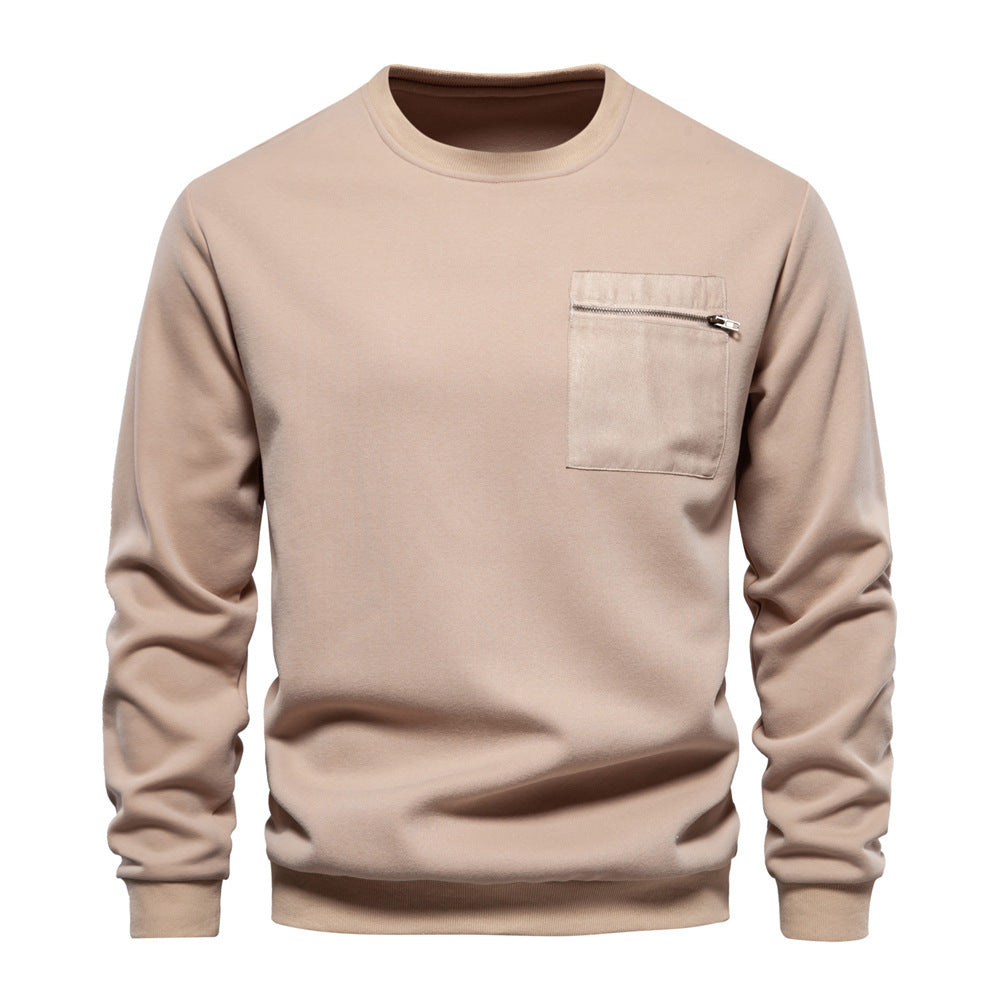 Autumn New Style Long-Sleeved Solid Color Sweatshirt Trendy Men's Loose Casual Versatile Round Neck Sweatshirt Men's Black