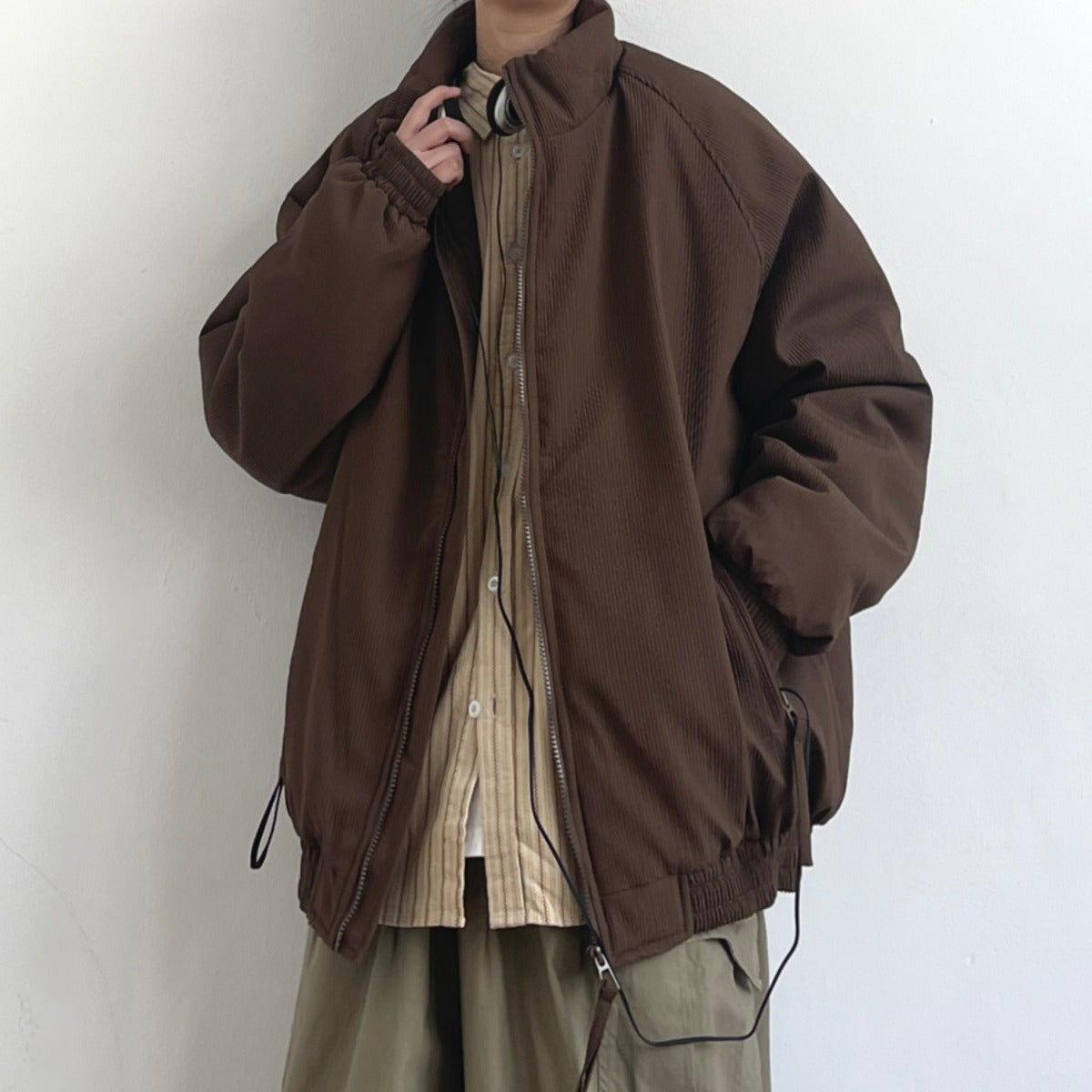 JOYZONE Winter American Style Retro Men's and Women's Unisex Cotton-padded Loose Thickened Vertical Collar Brand Jacket Warm Top