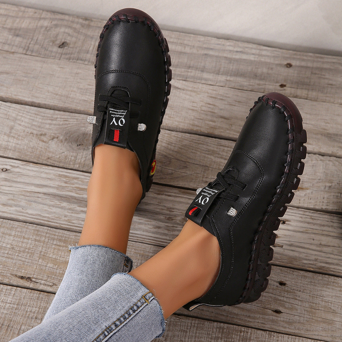 Fashion Single-layer Shoes 2022 Autumn New Soft Bottom Hand-stitched Bag Foreign Trade Large Size Casual Women's Slip-on Lazy Shoes
