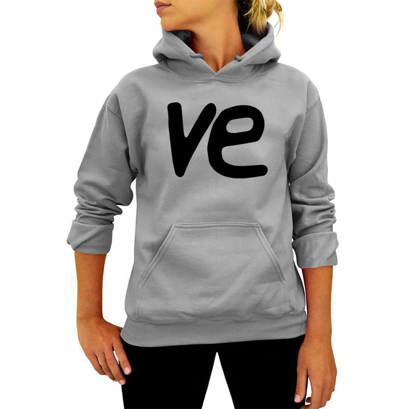 VE Letter Printing Hooded Sweat European and American Women's Autumn and Winter Top Fashion Loose Amazon Foreign Trade Cross-border
