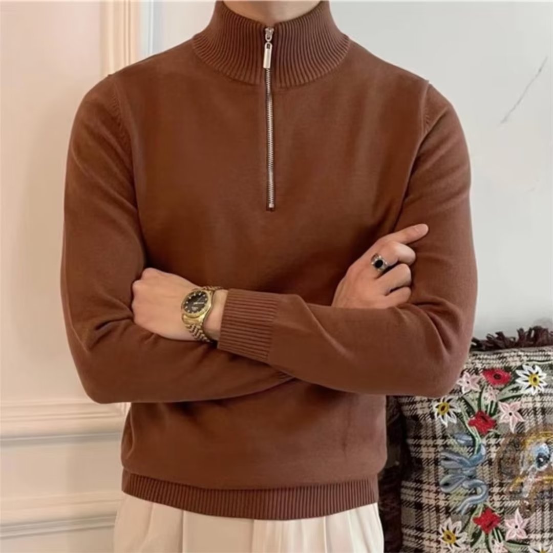 Sweater Long-Sleeved Half Turtleneck Zipper Bottoming Sweater Men's 2025 Pullover Autumn and Winter Versatile Knitted Knitwear Men's Knitwear