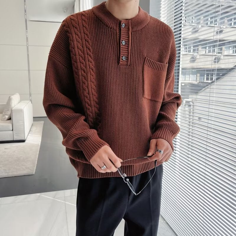 2025 Japanese Retro Sweater for Men, Winter Trendy Brand, Solid Color, Loose Fit, Knitted Sweater, Versatile and Fashionable