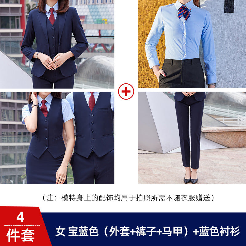 Two-button color spinning four-sided elastic treasure blue teacher suit suit men's and women's same style professional attire 4S shop suit wholesale