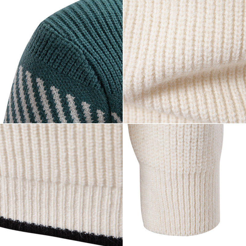 Lazy Style Sweater Men's Autumn and Winter 2024 New Half-turtleneck Knitted Sweater Men's Color-block Base Shirt Warm Sweater
