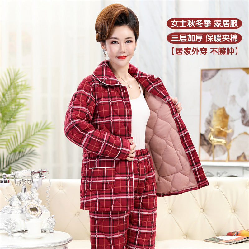 Sleeping beauty pajamas fall/winter women's cotton padded three-layer thick warm and cold-proof home clothes mother's day gift 08