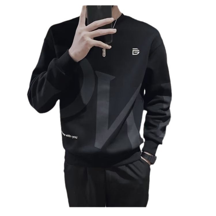 Autumn men's sweater stitching trend loose long sleeve top lazy style Harajuku style bf port fashion fleece-lined
