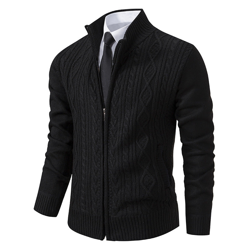 Amazon Men's Sweater Autumn and Winter Middle-aged and Young People's Vertical Collar Sweater Coat Men's Trendy Knitted Cardigan Jacket
