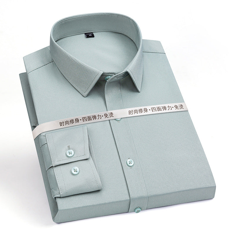 Stretch Comfortable Shirt Men's Long-Sleeved Business Professional Dress Non-Ironing Slim-Fit Korean Style Shirt Interview Pure White Shirt