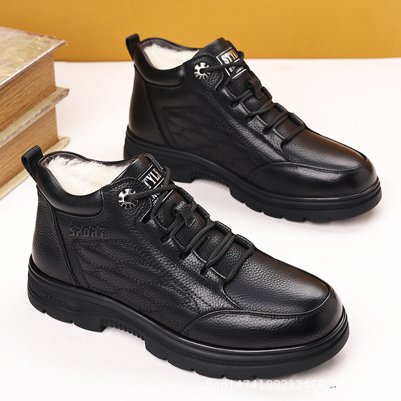 Men's Boots 2024 New Winter Fleece-Lined Warm Cotton Shoes Men's Genuine First-Layer Cowhide Short Boots 63806