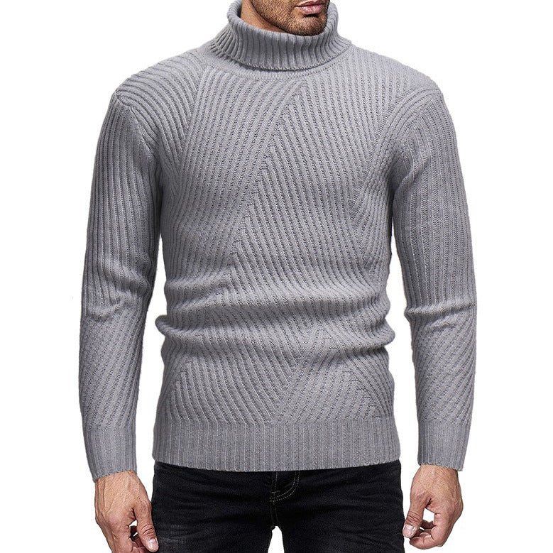 Autumn and Winter Sweater Men's Fashion Korean-style Slim-fit Twill Solid Color Men's Turtleneck Sweater Junior Sweater