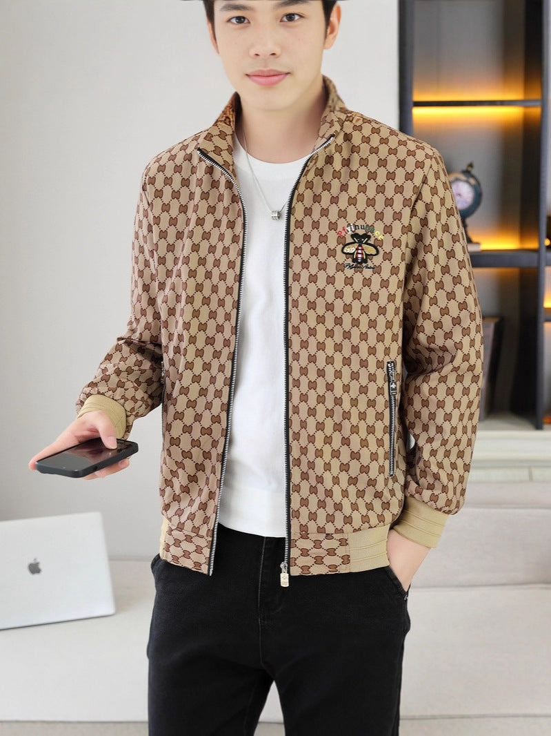 Autumn and Winter Men's Jackets, Warm Cotton Jackets, Young Men's Trendy Printed Baseball Jackets