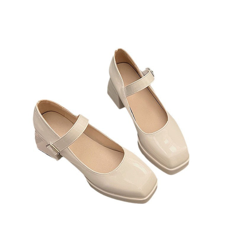 2026 New Style High-Heeled Shoes with Chunky Heels, Mary Jane Women's Shoes, Shallow Mouth Single Shoes, Women's Patent Leather Square Heel Shoes