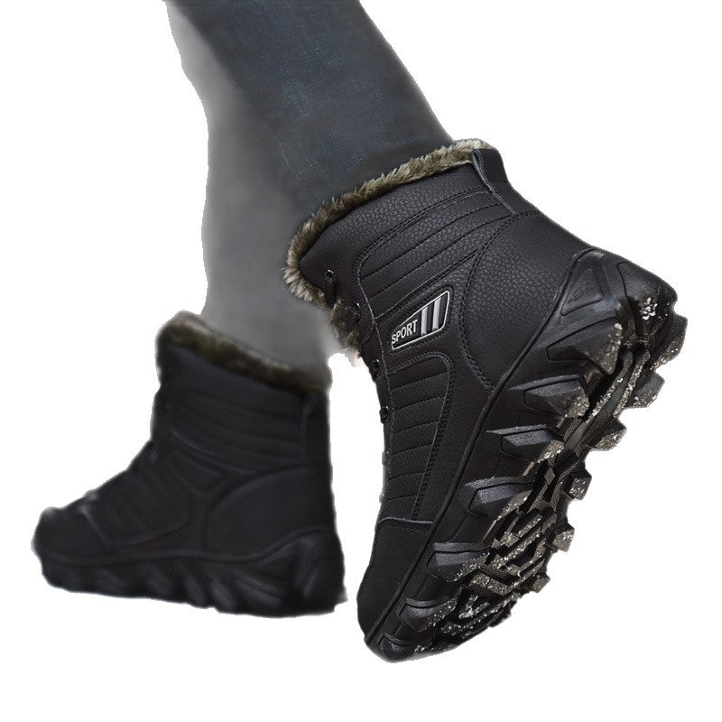 Snow Boots Men's Winter Warm Fleece-Lined Thickeneded Large Size Men's Outdoor Cotton Shoes Northeast High-Top Waterproof Anti-Slip Short Boots