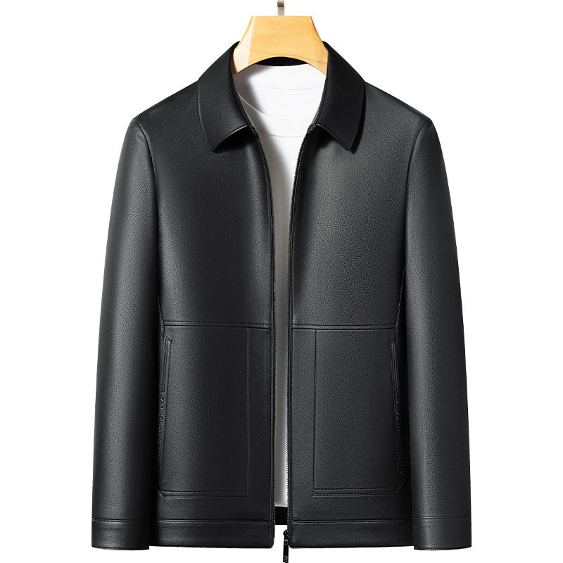 Leather men's 2024 autumn and winter new fleece-lined thickened lapel pu leather jacket coat protein ecological leather men's