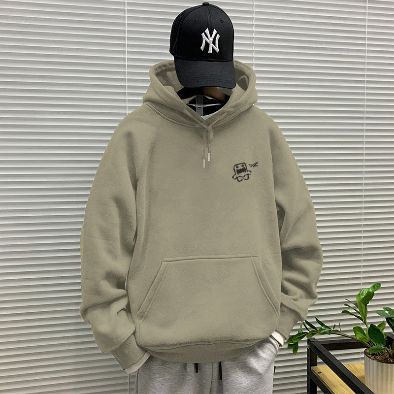 440g winter Yu wenle tide brand men's sweater men's hooded coat simple coat loose fleece-lined hoodie