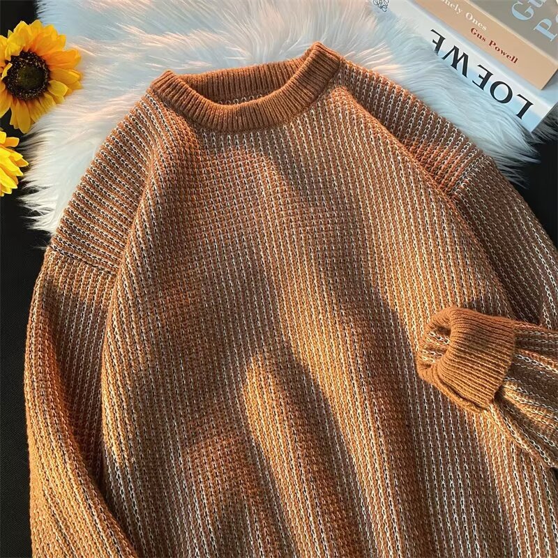 Autumn and Winter New Small Striped Sweater Men's Couple Casual Knitted Sweater Personalized All-match Fashion Contrast Color Base Shirt Jacket