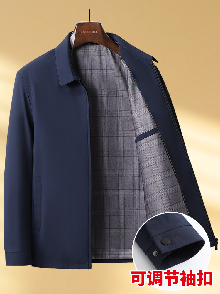 2025 Spring and Autumn New Business Jacket for Men, Middle-Aged Executive Jacket, Dad's Turn-Down Collar Coat, Men's Windproof Clothing