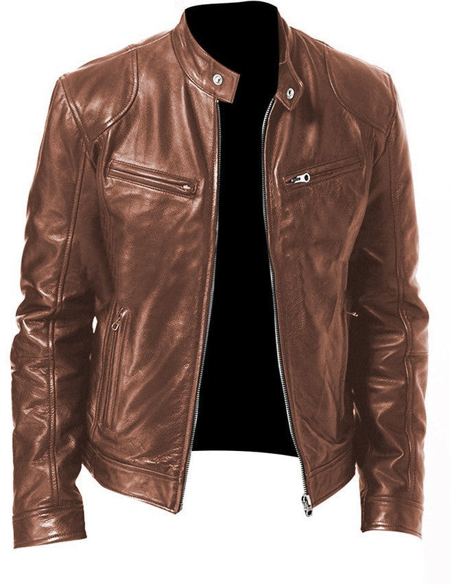 2024 Foreign Trade European and American Men's Clothing Men's Leather Jacket Male Teenager's Collar Punk Male Motorcycle Leather Jacket Batch