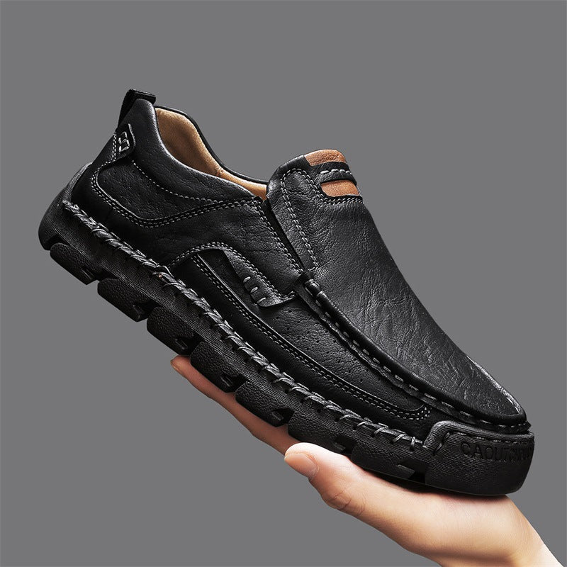 2025 Autumn New Model Hand-Stitched Men's Shoes, Large Size Export Casual Slip-On Men's Leather Shoes, Lazy Shoes