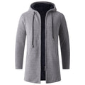 Cross-Border European and American Men's Mid-Length Knitted Windbreaker for Young and Middle-Aged People Hooded Cardigan Plus Velvet Thickened Warm Jacket Coat