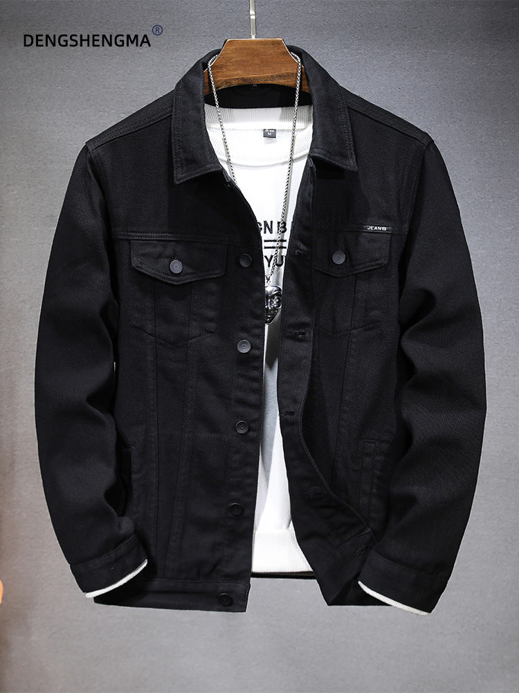 Cross-border new casual men's jacket 2025 spring trend Joker solid color handsome black and white Denim coat
