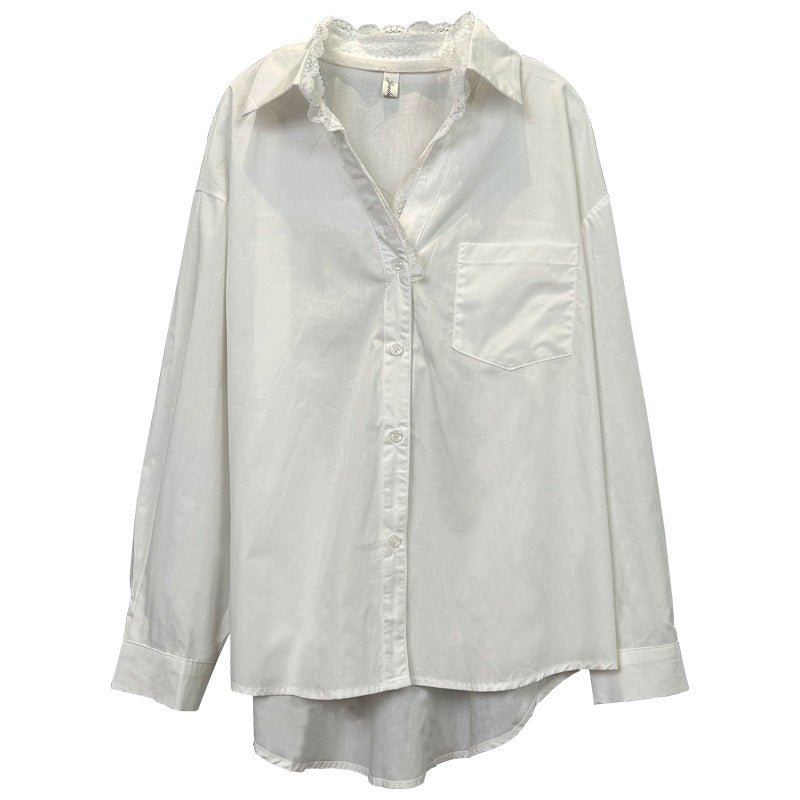 waist lace stitching lapel fake two long sleeve shirts