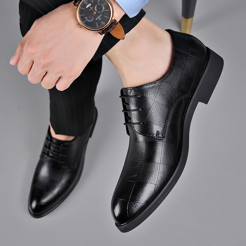2025 Spring New Men's Leather Shoes Genuine Leather Business Formal Wear Inner Heightening Men's Shoes Wedding Groomsman Pointed Toe Wedding Shoes