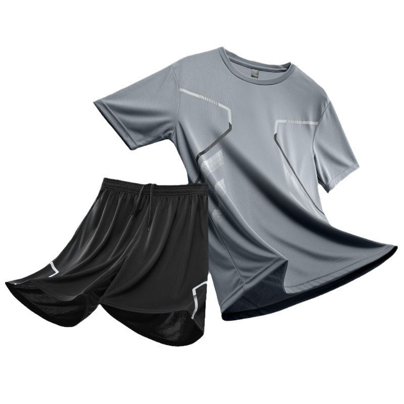 Sportswear suit Men's Running Ice Silk Summer Quick-drying Clothes Basketball Clothes Short-sleeved Feather Fitness Clothes Loose Shorts