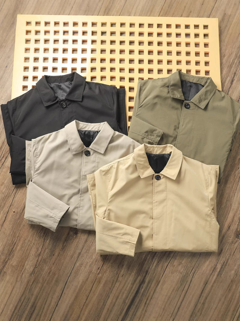 Island Country Quality! Spring Men's Pure Color Casual Lapel Mid-Length Windbreaker Jacket Youth Handsome and Versatile