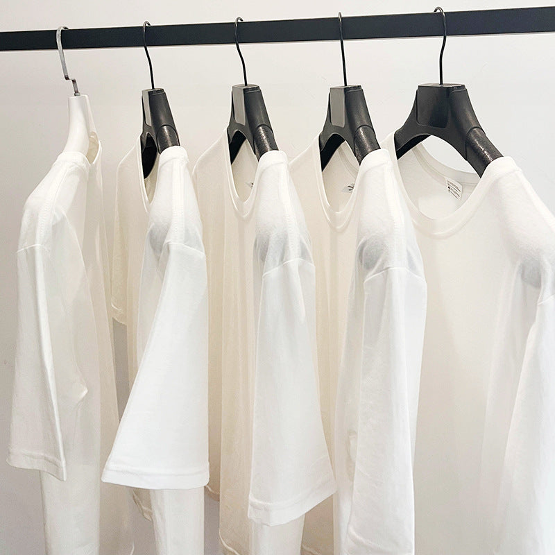 Dong Jie's Same Basic Right Shoulder White t Summer Cotton Normcore Style Casual Versatile Round Neck Loose T-Shirt for Women