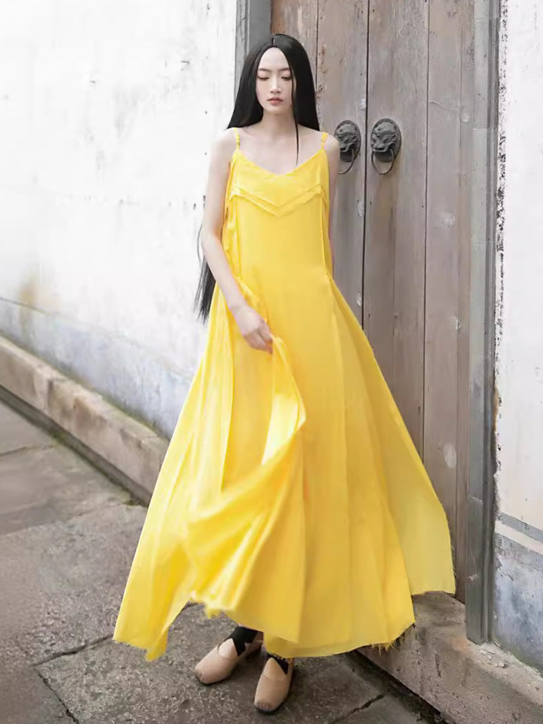 Raw Edge, Large Hem, Pure Cotton, Casual and Flowing Dress in 4 Colors, Artistic Retro High-Quality Cotton and Linen Material Dress