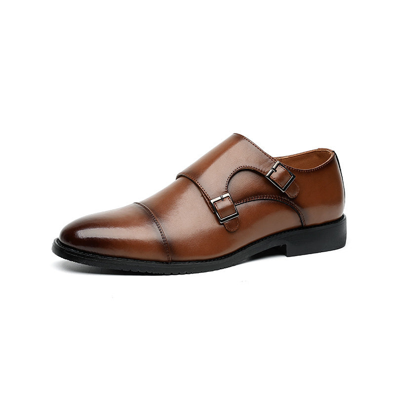 2023 New Style Buckle Business Formal Leather Shoes Men's British Derby Shoes Youth Wedding Shoes 8159-R