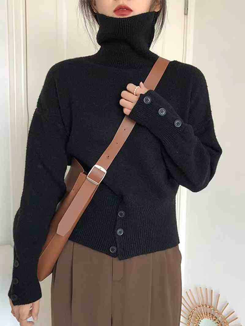 Autumn and Winter New High-End High-Neck Pullover Sweater for Women with Niche and Unique Design Knitted Sweater Tops