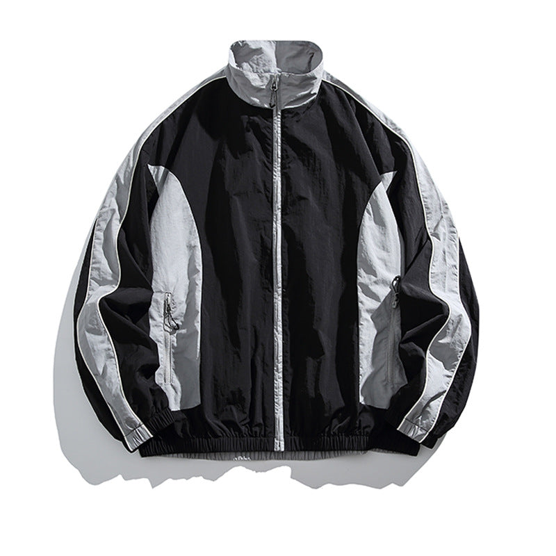 Japanese Retro Youth Trendy Outdoor Functional Style Color-Blocking Stand Collar Waterproof Jacket Men's Autumn Sports Coat