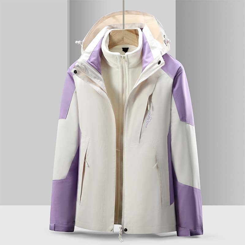 Cross-Border 2023 Outdoor Waterproof and Windproof Three-In-One Detachable Two-Piece Fleece Jacket for Men and Women, Mountaineering Clothing
