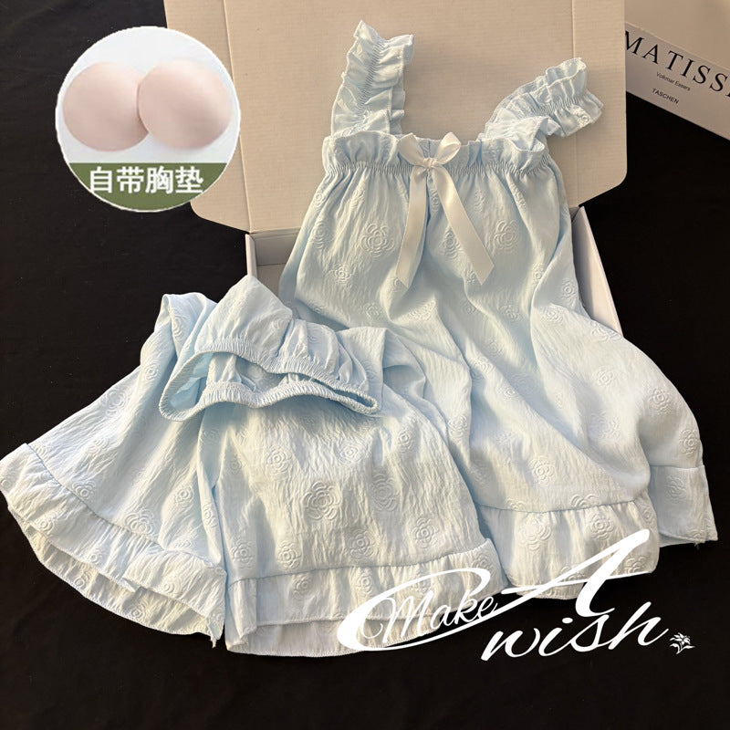 Camisole Pajamas for Women with Breast Pad Set 2025 New Cloud Cotton Pure Color Lace Pure Lust Jacquard Home Clothes