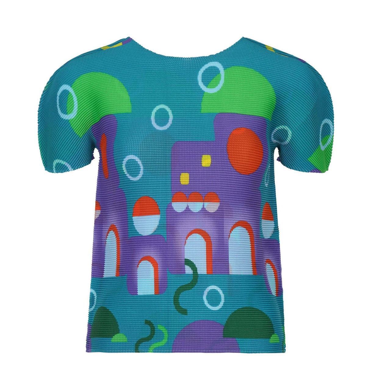 Miyake Design Niche Tops for Women Summer Thin Round Neck Slimming Look Pleated Printed Short-Sleeved T-Shirts for Women