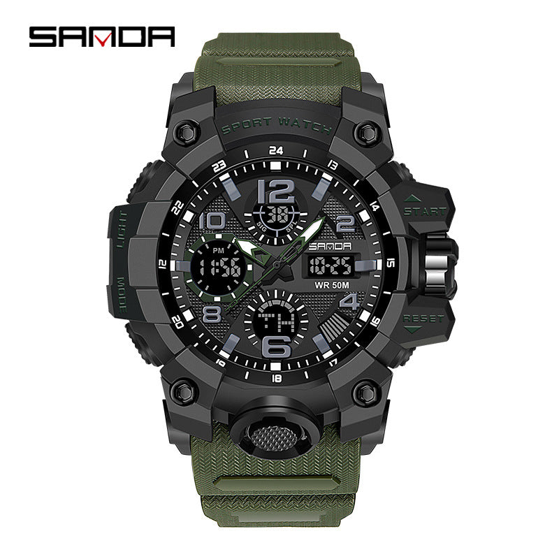 Sanda Hot-Selling Watch Korean Version Student Party Multi-Functional Waterproof Alarm Clock Electronic Watch Cool Dual Display Luminous Sports Watch