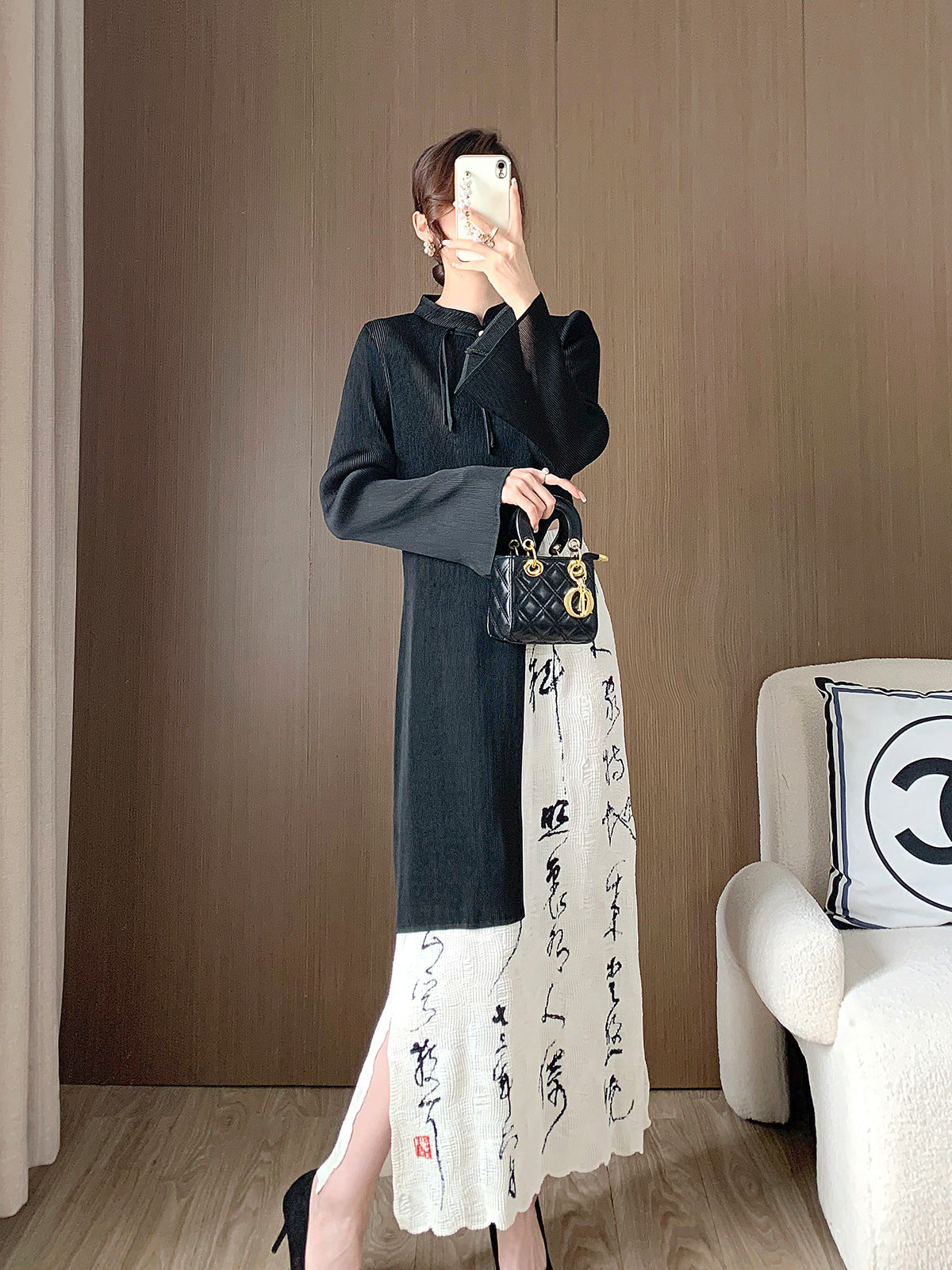 New Chinoiserie Tops for Women, Retro National Style Women's Clothing, Spring New Asymmetrical Pleated T-Shirts, Women's T-Shirts, Long-Sleeved Shirts